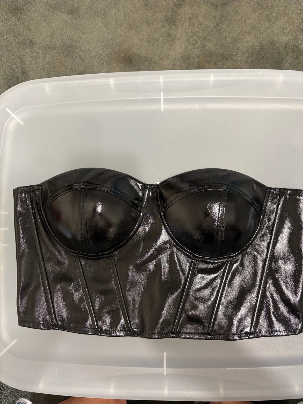 Say What? Shiny Black Faux Leather Bustier Crop Top